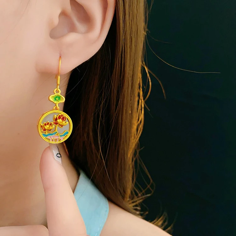 Lotus Round Ear Hooks New Chinese Fashion Quality Earrings