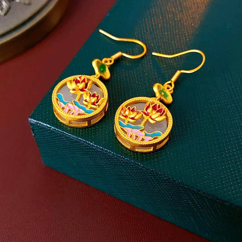 Lotus-Round-Ear-Hooks-New-Chinese-Fashion-Quality-Earrings-3 Lotus Round Ear Hooks New Chinese Fashion Quality Earrings