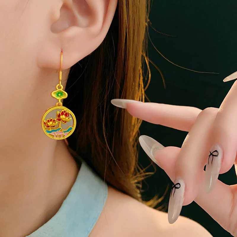 Lotus-Round-Ear-Hooks-New-Chinese-Fashion-Quality-Earrings-4 Lotus Round Ear Hooks New Chinese Fashion Quality Earrings