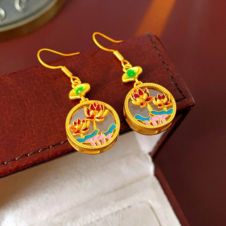 Lotus Round Ear Hooks New Chinese Fashion Quality Earrings