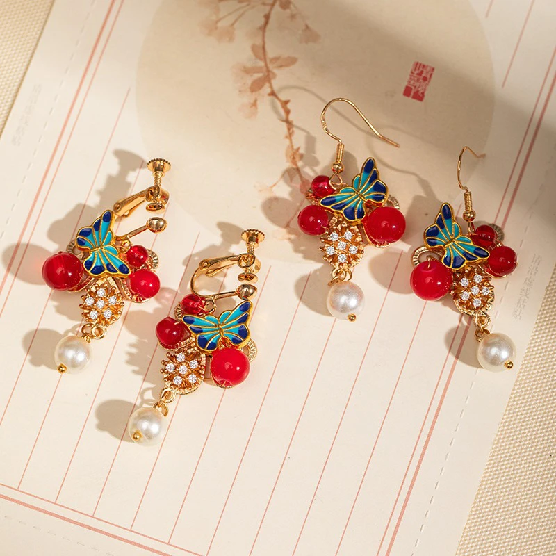 New-Year-Butterfly-Hanfu-Earrings-Red-Cheongsam-Ancient-Style-2 New Year Butterfly Hanfu Earrings Red Cheongsam Ancient Style