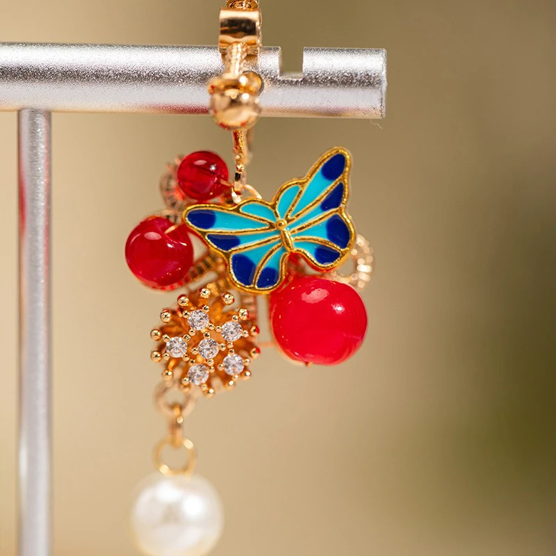 New-Year-Butterfly-Hanfu-Earrings-Red-Cheongsam-Ancient-Style-4 New Year Butterfly Hanfu Earrings Red Cheongsam Ancient Style