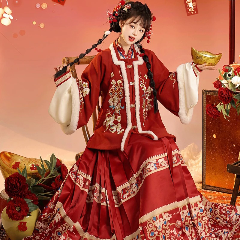 New-Year-Hanfu-Ming-Dynasty-Aoqun-Thick-Red-Suit-4 New Year Hanfu Ming Dynasty Aoqun Thick Red Suit