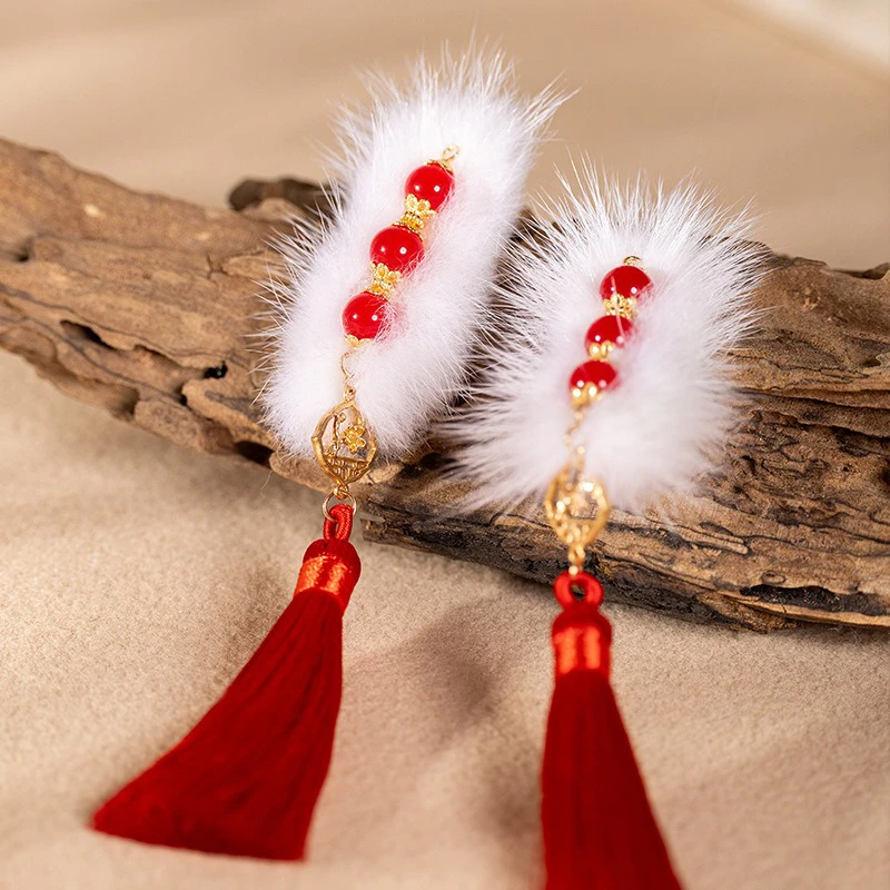 Red-Tassel-Hairclip-Children's-Festive-Plush-Ancient-Style-Hair-Accessories-New-Year-2 Red Tassel Hairclip Children's Festive Plush Ancient Style Hair Accessories New Year