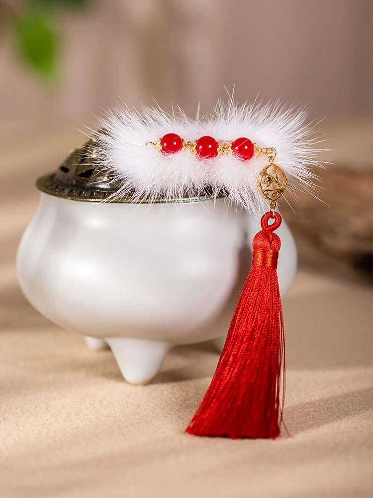 Red Tassel Hairclip Children's Festive Plush Ancient Style Hair Accessories New Year