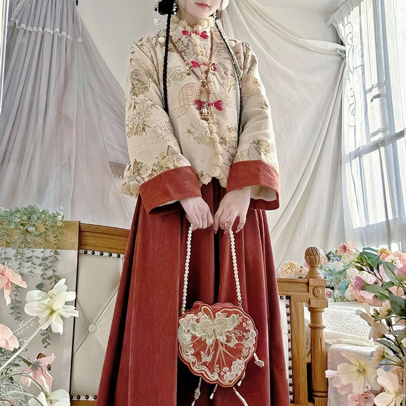 Square-Collar-Short-Shirt-Improved-Song-Pants-Winter-Thickening-Set-1 New Year Ming Dynasty Hanfu Suit Aoqun Thickened Style