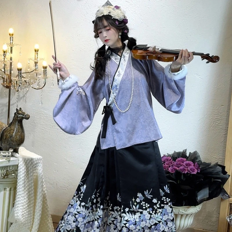 Winter-Purple-Hanfu-Aoqun-Modern-Ma-Mian-Skirt-3 Winter Purple Hanfu Aoqun Modern Ma Mian Skirt