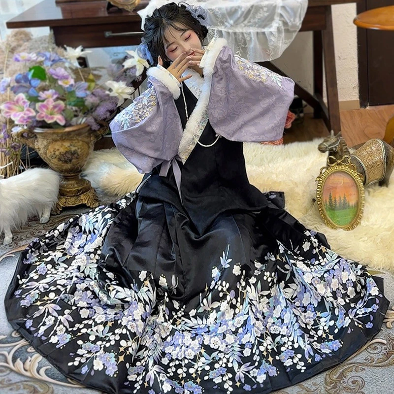 Winter-Purple-Hanfu-Aoqun-Modern-Ma-Mian-Skirt-4 Winter Purple Hanfu Aoqun Modern Ma Mian Skirt