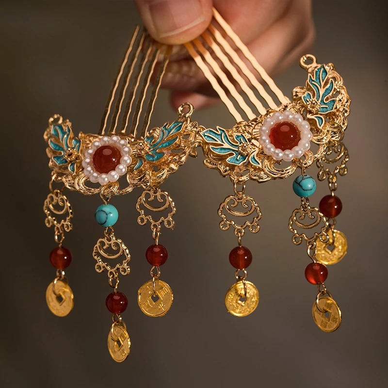 Hanfu-Hair-Accessories-Classical-Hair-Comb-Buyao-Auspicious-Cloud-Copper-Coin-Designs-1 Fortune Cloud