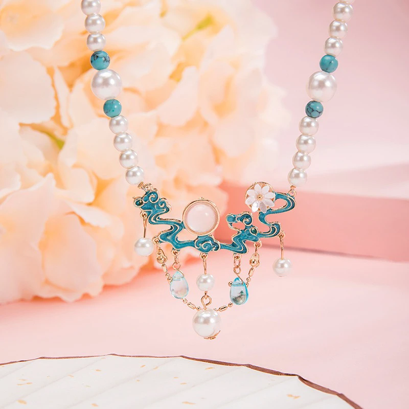 Hanfu-Necklace-Ming-Dynasty-Style-Blue-Auspicious-Clouds-Classical-Accessories-Pendant-1 Hanfu Necklace Ming Dynasty Style Blue Auspicious Clouds Classical Accessories Pendant