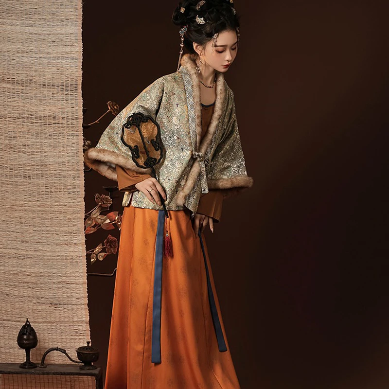 Winter-Tang-Dynasty-Hanfu-Beizi-Ladies-Qiyao-Vintage-Set-2 Winter Tang Dynasty Hanfu Beizi Ladies Qiyao Vintage Set