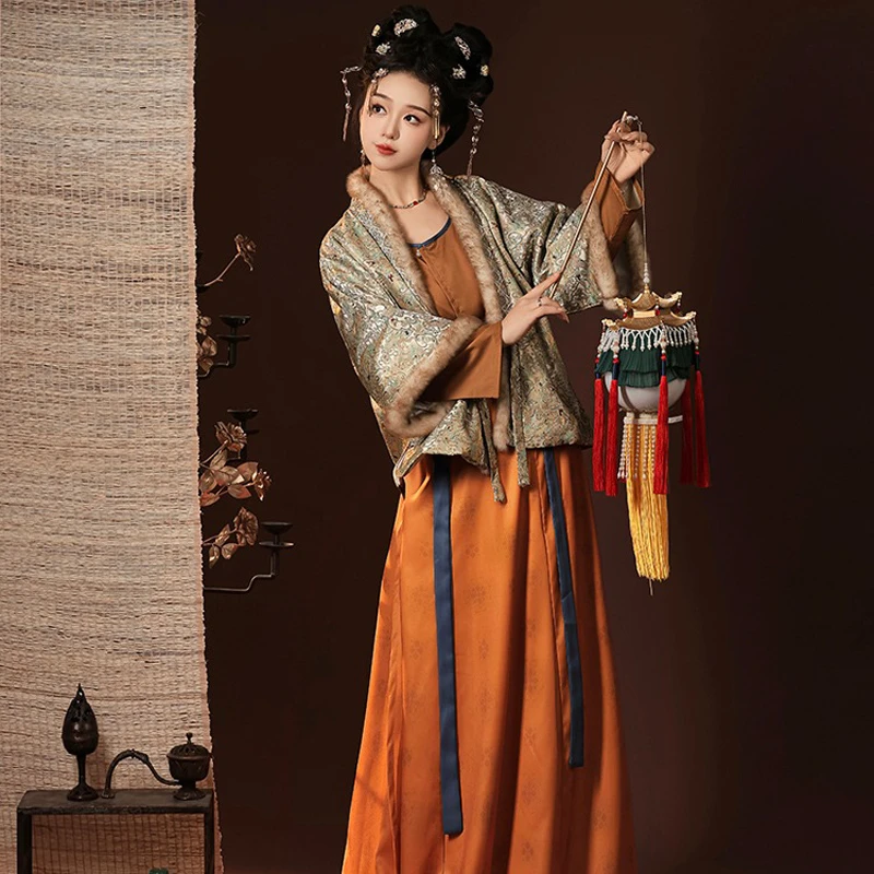 Winter-Tang-Dynasty-Hanfu-Beizi-Ladies-Qiyao-Vintage-Set-4 Winter Tang Dynasty Hanfu Beizi Ladies Qiyao Vintage Set