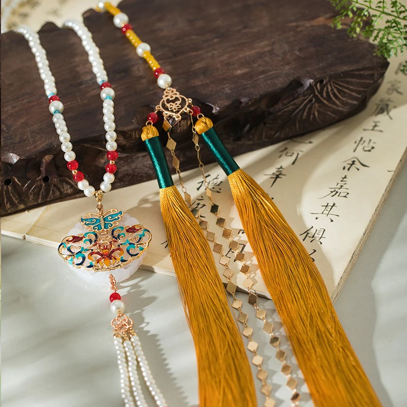Hanfu-Ma-Mian-Dress-Accessories-Yingluo-Long-Tassel-Necklace-2 Hanfu Ma Mian Dress Accessories Yingluo Long Tassel Necklace