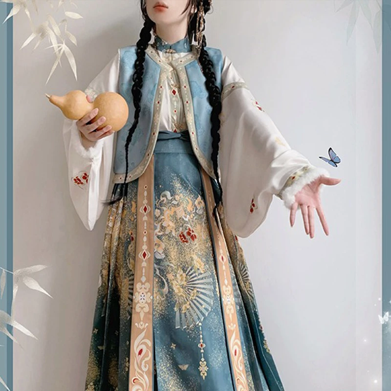 Ladies-Ming-Dynasty-Hanfu-Spring-Ma-Mian-Dress-Dunhuang-Style-2 Ladies Ming Dynasty Hanfu Spring Ma Mian Dress Dunhuang Style
