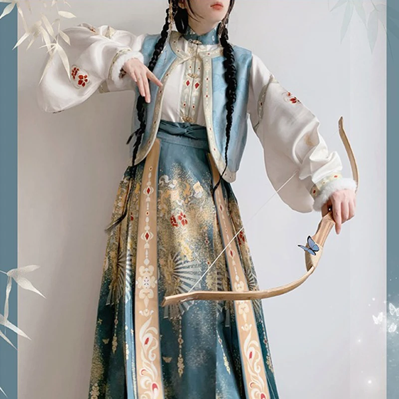 Ladies-Ming-Dynasty-Hanfu-Spring-Ma-Mian-Dress-Dunhuang-Style-3 Ladies Ming Dynasty Hanfu Spring Ma Mian Dress Dunhuang Style