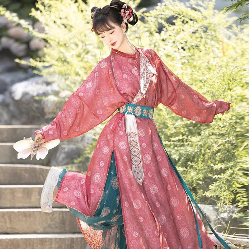 Ladies-Pink-Style-Hanfu-Round-Collar-Robe-Lantern-Pants-Cute-Style-1 Ladies Pink Style Hanfu Round Collar Robe Lantern Pants Cute Style