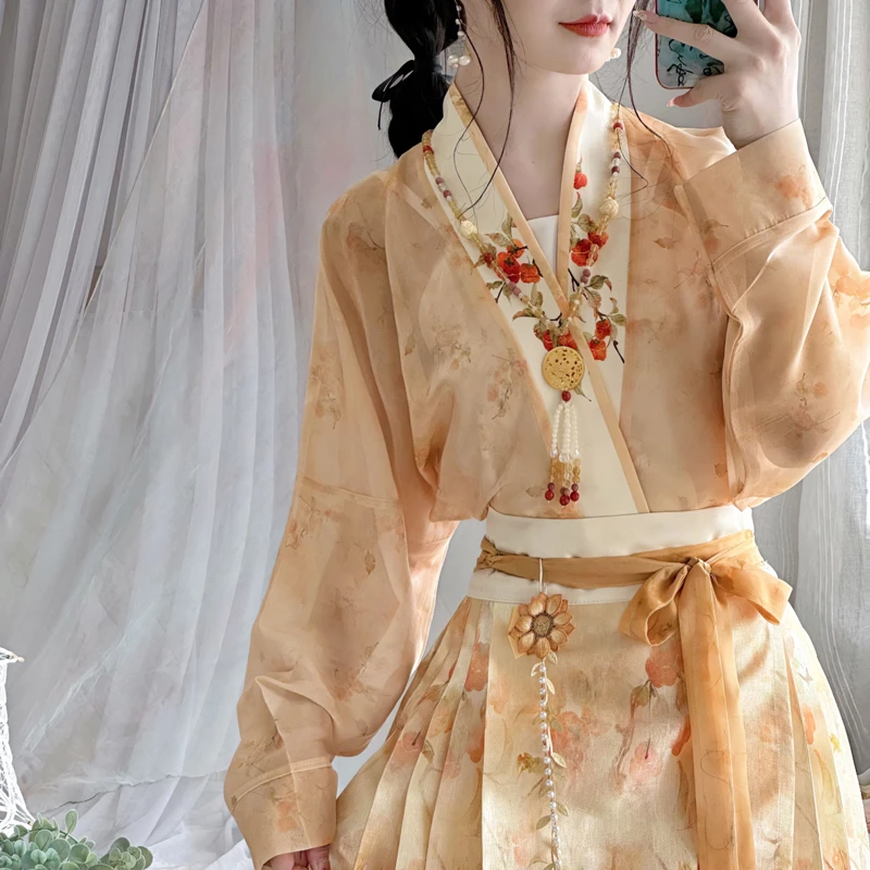Ming-Dynasty-Hanfu-Spring-Thin-Women's-Plane-Sleeve-Dresses-2 Ming Dynasty Hanfu Spring Thin Women's Plane Sleeve Dresses