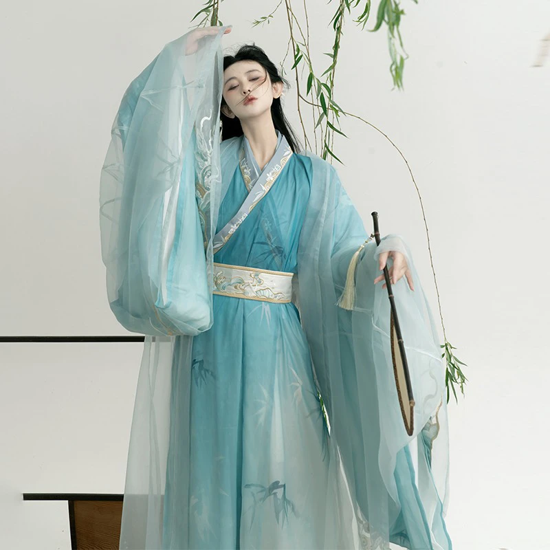Spring-Hanfu-Embroidered-Large-Sleeve-Zhiju-Light-Blue-Style-1 Spring Hanfu Embroidered Large Sleeve Zhiju Light Blue Style