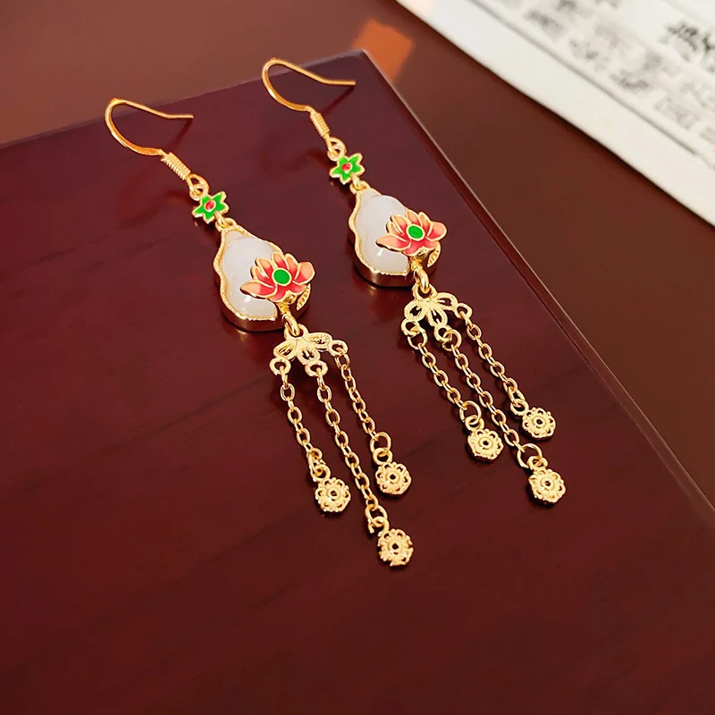 Women-Quality-Lotus-Tassel-Ear-Hooks-Retro-Unique-Earrings-1 Gourd Earrings