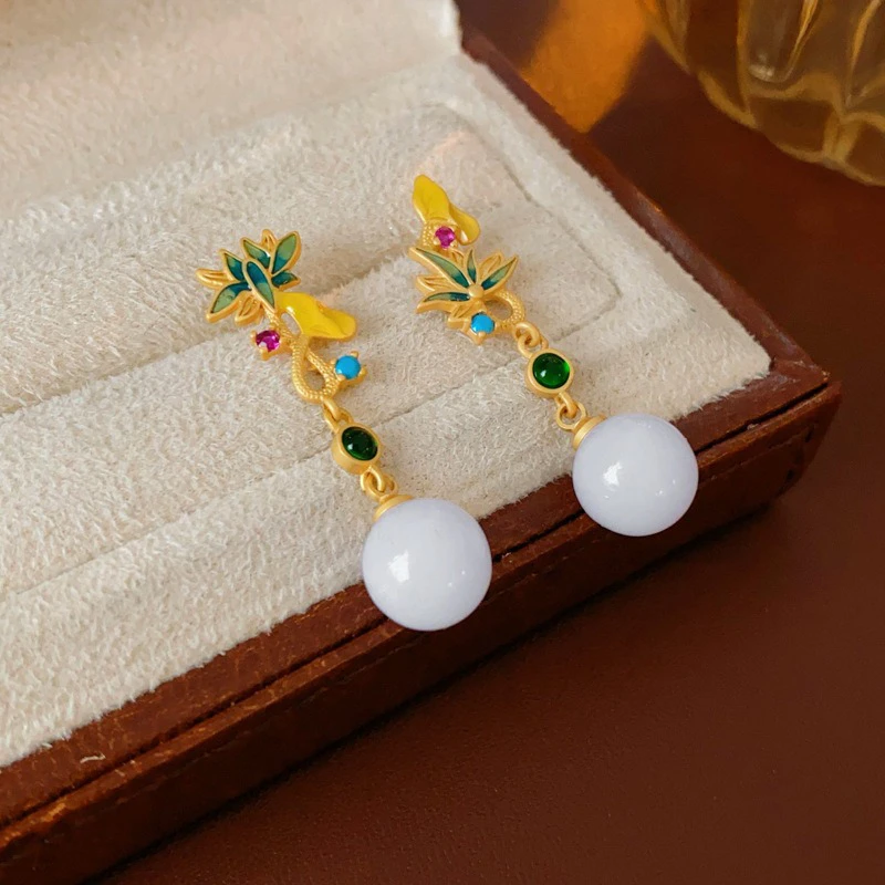Women-Retro-Lotus-Flower-Earrings-Round-Bead-Fashion-Ear-Accessories-1 Women Retro Lotus Flower Earrings Round Bead Fashion Ear Accessories