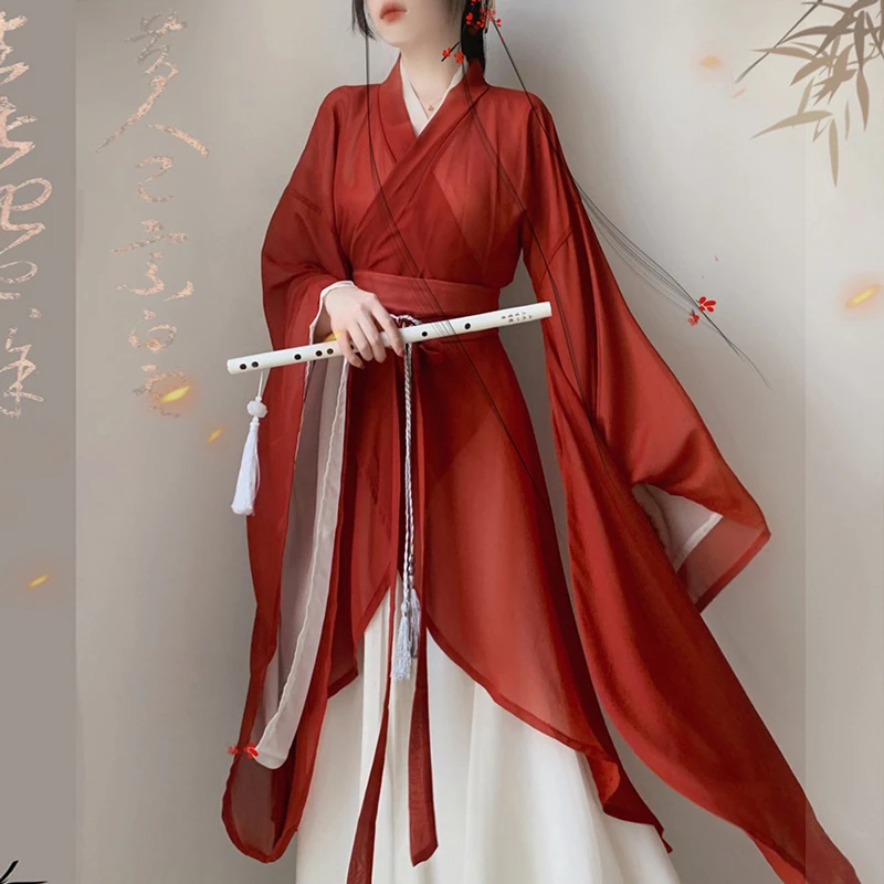 Wuxia-Hanfu-Wei-Jin-Style-Red-Dance-Skirt-1 Wuxia Hanfu Wei Jin Style Red Dance Skirt