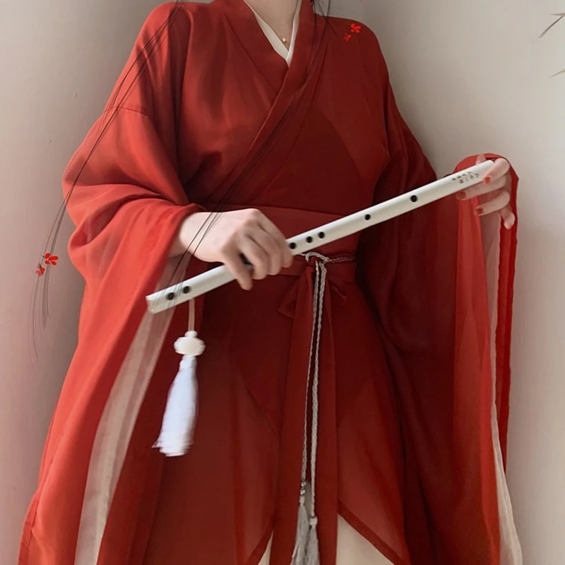 Wuxia-Hanfu-Wei-Jin-Style-Red-Dance-Skirt-2 Wuxia Hanfu Wei Jin Style Red Dance Skirt