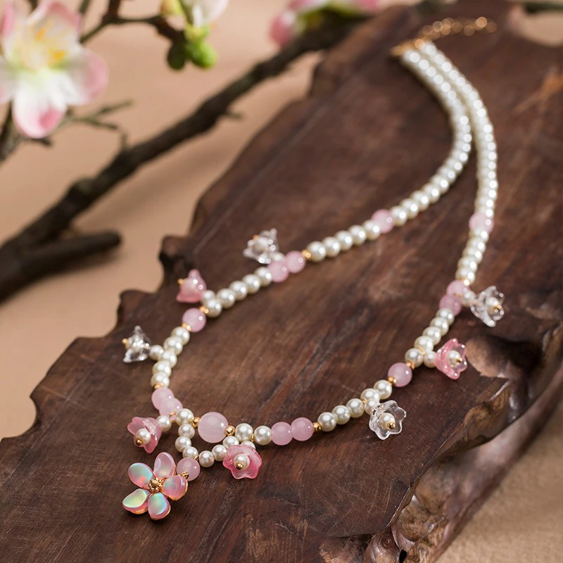 Ancient-Style-Necklace-Women-Pink-Petal-Bell-Orchid-Yingluo-Accessories-2 Ancient Style Necklace Women Pink Petal Bell Orchid Yingluo Accessories