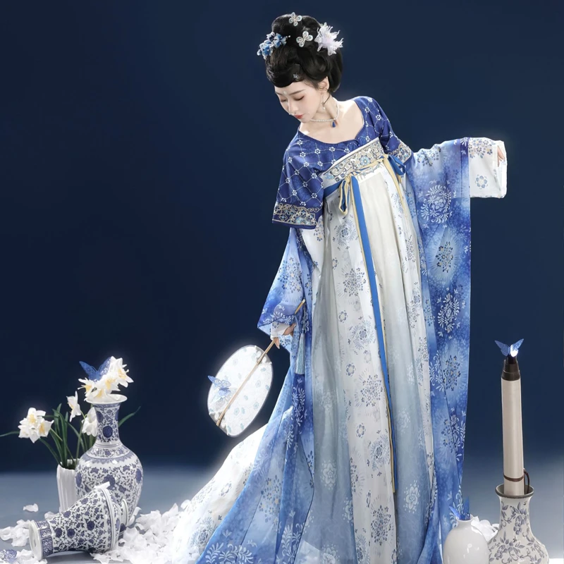 Blue-Celadon-Qixiong-Hanfu-Women-Spring-Long-Skirt-1 Blue Celadon Qixiong Hanfu Women Spring Long Skirt