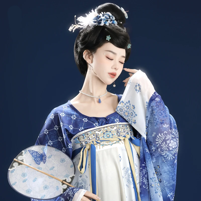 Blue-Celadon-Qixiong-Hanfu-Women-Spring-Long-Skirt-2 Blue Celadon Qixiong Hanfu Women Spring Long Skirt
