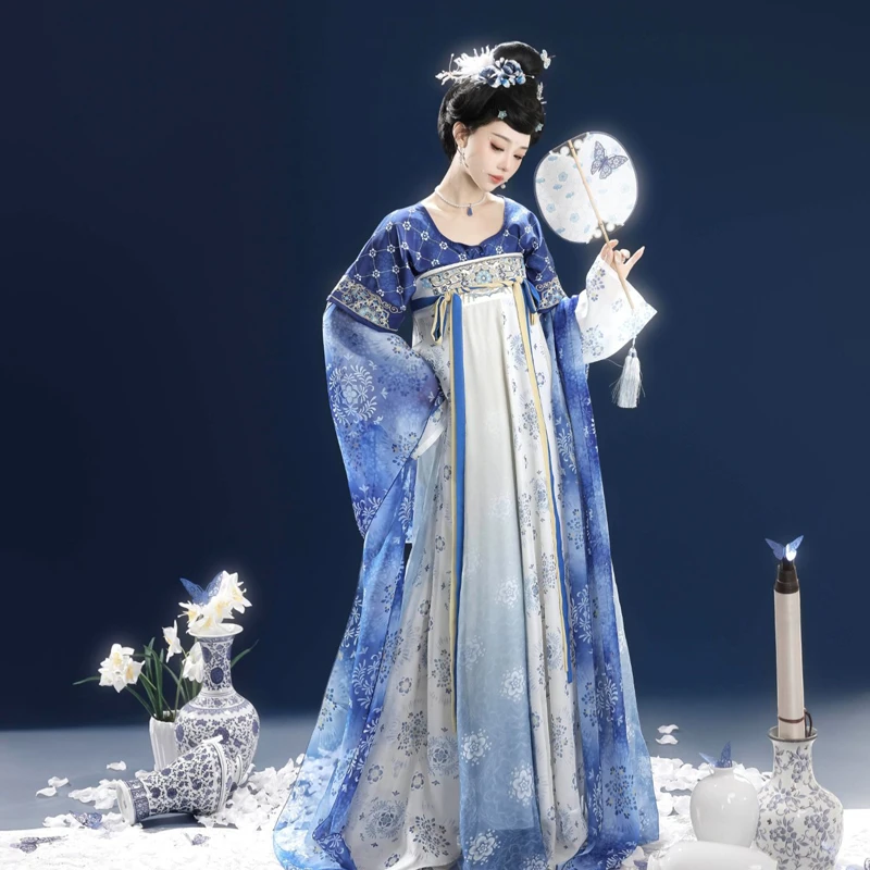 Blue-Celadon-Qixiong-Hanfu-Women-Spring-Long-Skirt-3 Blue Celadon Qixiong Hanfu Women Spring Long Skirt
