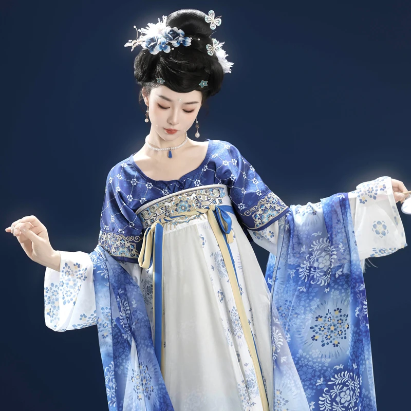 Blue-Celadon-Qixiong-Hanfu-Women-Spring-Long-Skirt-4 Blue Celadon Qixiong Hanfu Women Spring Long Skirt