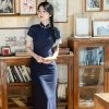 Chinese-Young-Girls-Cheongsam-Blue-Slim-Dress-Vintage-Style-2 Chinese Young Girls Cheongsam Blue Slim Dress Vintage Style