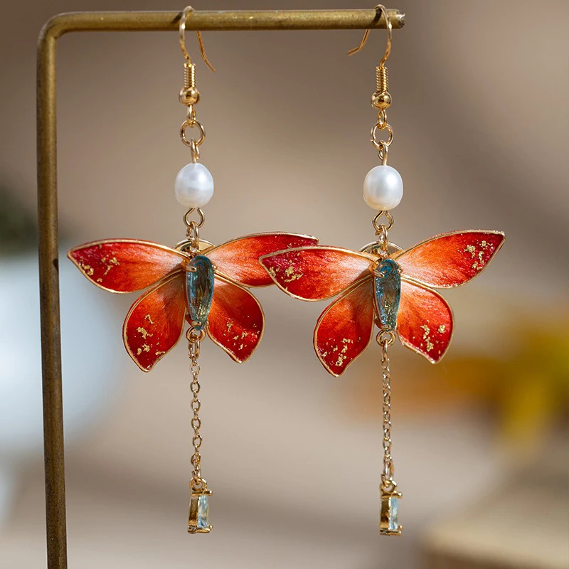 Lady-Butterfly-Earrings-Velvet-Flower-Tassel-Cheongsam-Drop-Earrings-1 Fluttering Elegance