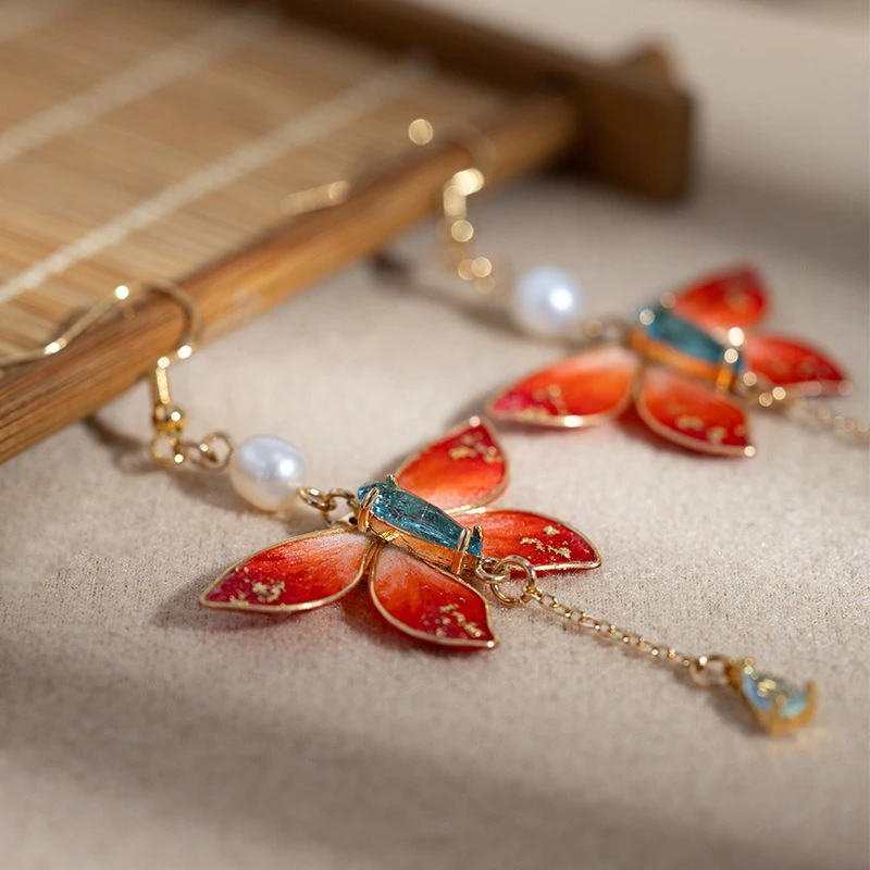 Lady-Butterfly-Earrings-Velvet-Flower-Tassel-Cheongsam-Drop-Earrings-4 Lady Butterfly Earrings Velvet Flower Tassel Cheongsam Drop Earrings