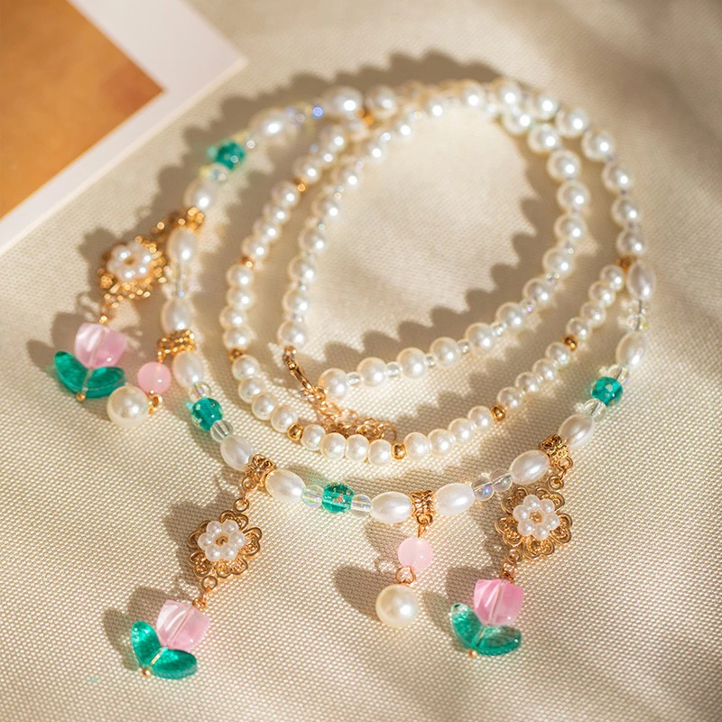 Ming-Dynasty-Hanfu-Necklace-Accessories-Yingluo-Tulip-Double-Layers-3 Ming Dynasty Hanfu Necklace Accessories Yingluo Tulip Double Layers