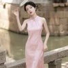Pink-Women-Cheongsam-New-High-end-Sleeveless-Daily-Skirt-2 Pink Women Cheongsam New High-end Sleeveless Daily Skirt