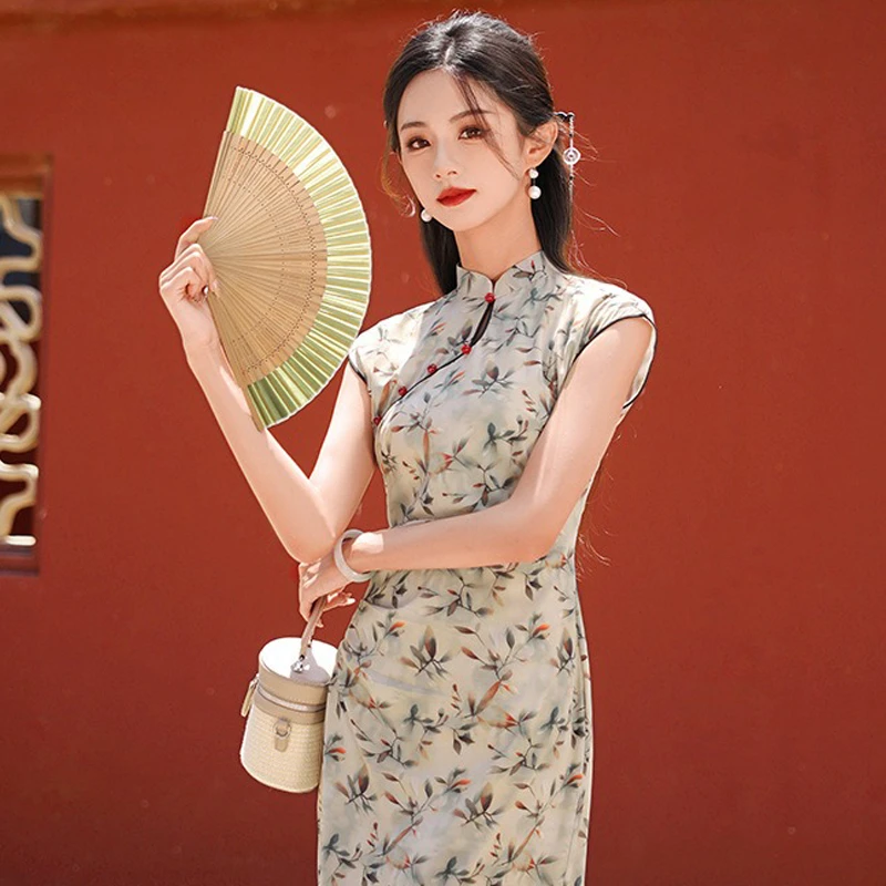 Printed-Cheongsam-New-Girls-Daily-Chinese-Dress-Long-Qipao-4 Printed Cheongsam New Girls Daily Chinese Dress Long Qipao