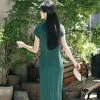 Summer-Short-sleeved-Cheongsam-Long-Vintage-Women's-Dresses-3 Summer Short-sleeved Cheongsam Long Vintage Women's Dresses