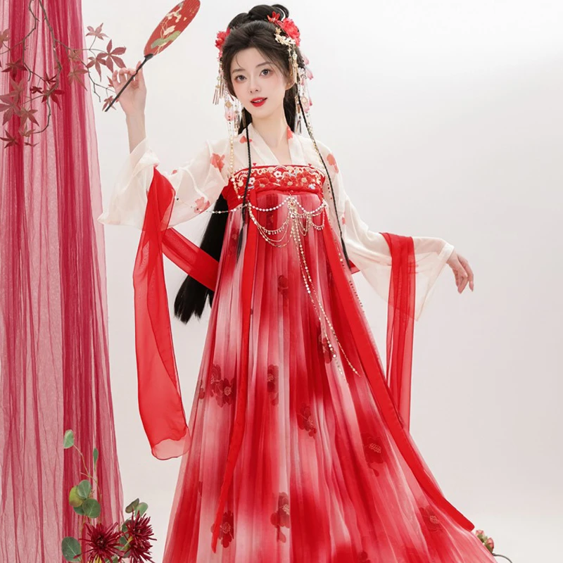 Tang-Dynasty-Qixiong-Shanqun-Women-Summer-Red-Skirt-3 Tang Dynasty Qixiong Shanqun Women Summer Red Skirt