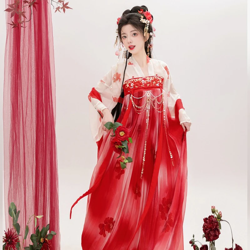 Tang-Dynasty-Qixiong-Shanqun-Women-Summer-Red-Skirt-4 Tang Dynasty Qixiong Shanqun Women Summer Red Skirt
