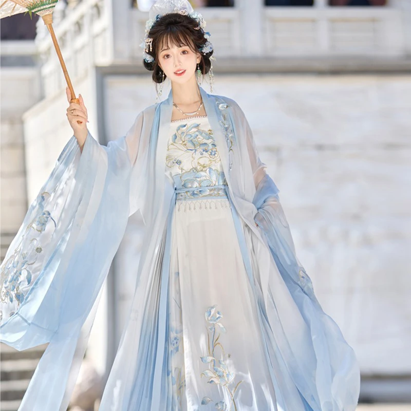 Women-Spring-Fairy-Qiyao-Ruqun-Embroidered-Large-Sleeve-Shirt-Set-2 Women Spring Fairy Qiyao Ruqun Embroidered Large Sleeve Shirt Set