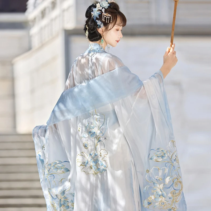 Women-Spring-Fairy-Qiyao-Ruqun-Embroidered-Large-Sleeve-Shirt-Set-3 Women Spring Fairy Qiyao Ruqun Embroidered Large Sleeve Shirt Set