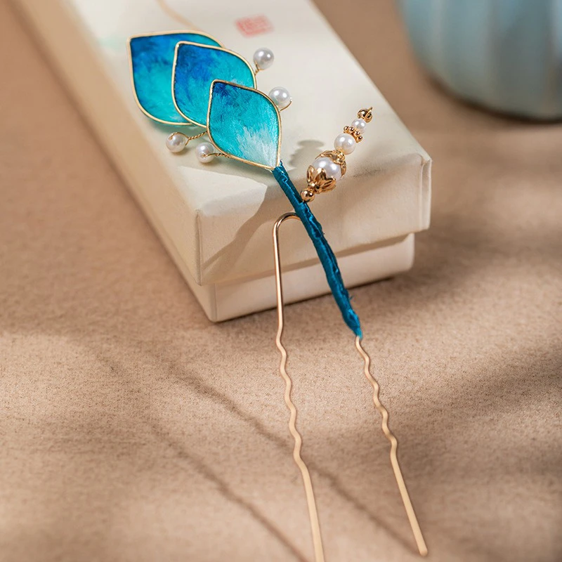 Women-Velvet-Flower-Hair-Pins-in-Blue-Silk-Premium-Accessories-3 Women Velvet Flower Hair Pins in Blue Silk Premium Accessories