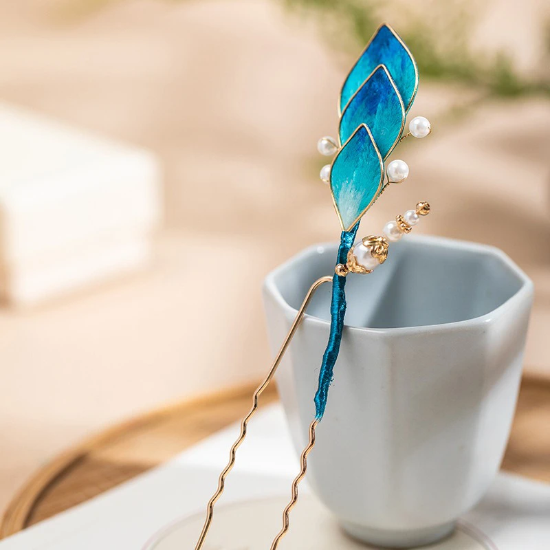 Women-Velvet-Flower-Hair-Pins-in-Blue-Silk-Premium-Accessories-4 Women Velvet Flower Hair Pins in Blue Silk Premium Accessories