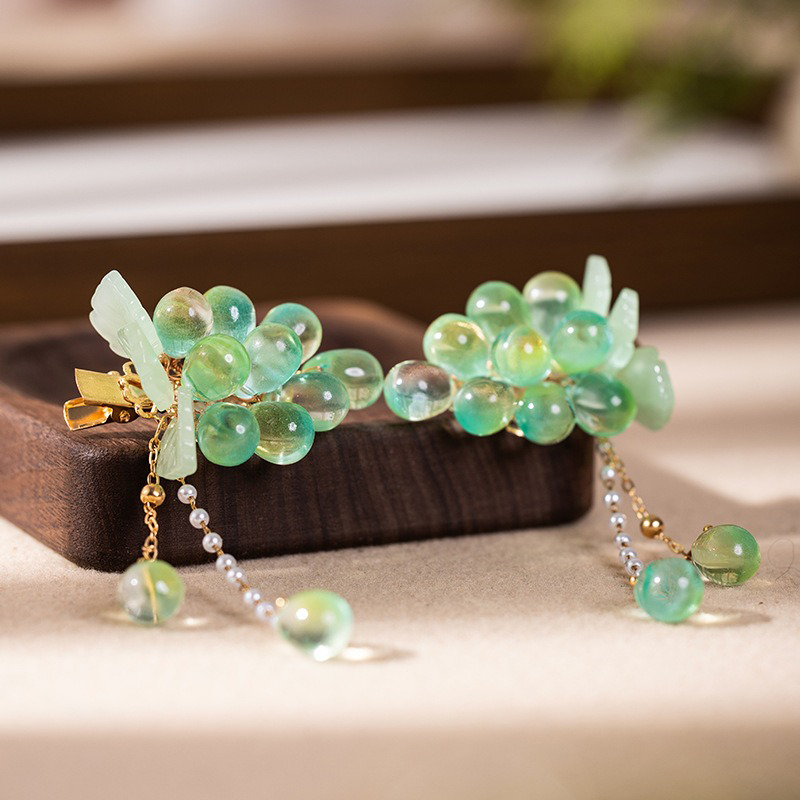 Ladies-Hanfu-Hair-Clips-Green-Grape-Buyao-Accessories-2 Ladies Hanfu Hair Clips Green Grape Buyao Accessories
