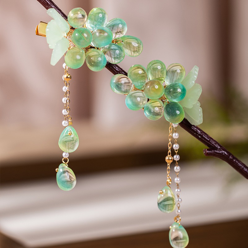 Ladies-Hanfu-Hair-Clips-Green-Grape-Buyao-Accessories-3 Ladies Hanfu Hair Clips Green Grape Buyao Accessories
