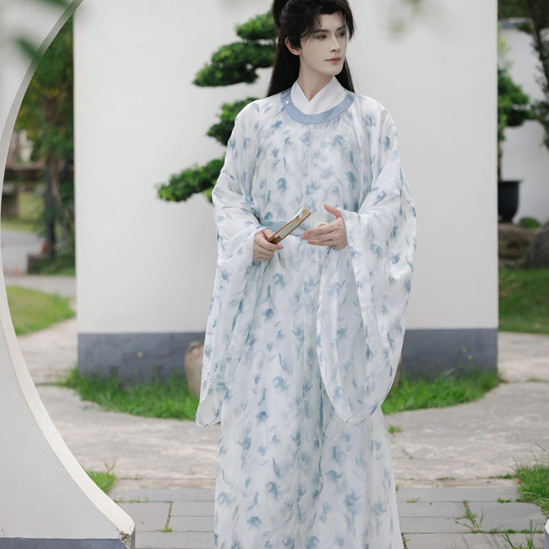 Men-Spring-Hanfu-Round-Collar-Robe-Song-Style-Halo-Printed-Blue-Robe-1 Light Cloud