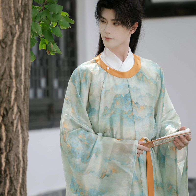 Song-Hanfu-Men-Round-Collar-Robe-Printed-Handsome-Daily-Clothing-1 Song Hanfu Men Round Collar Robe Printed Handsome Daily Clothing
