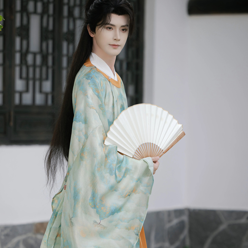 Song-Hanfu-Men-Round-Collar-Robe-Printed-Handsome-Daily-Clothing-2 Song Hanfu Men Round Collar Robe Printed Handsome Daily Clothing