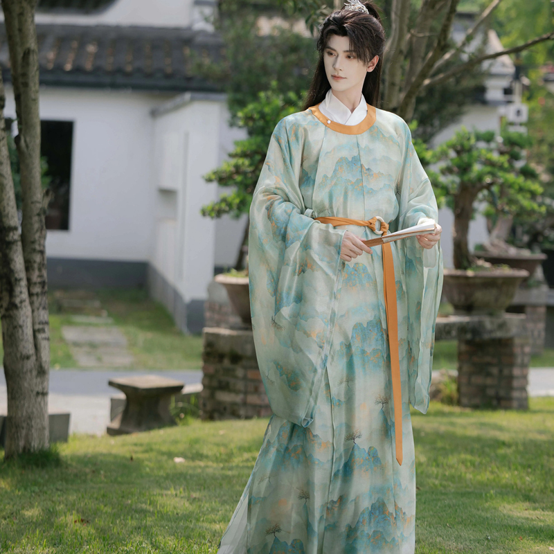 Song-Hanfu-Men-Round-Collar-Robe-Printed-Handsome-Daily-Clothing-3 Song Hanfu Men Round Collar Robe Printed Handsome Daily Clothing